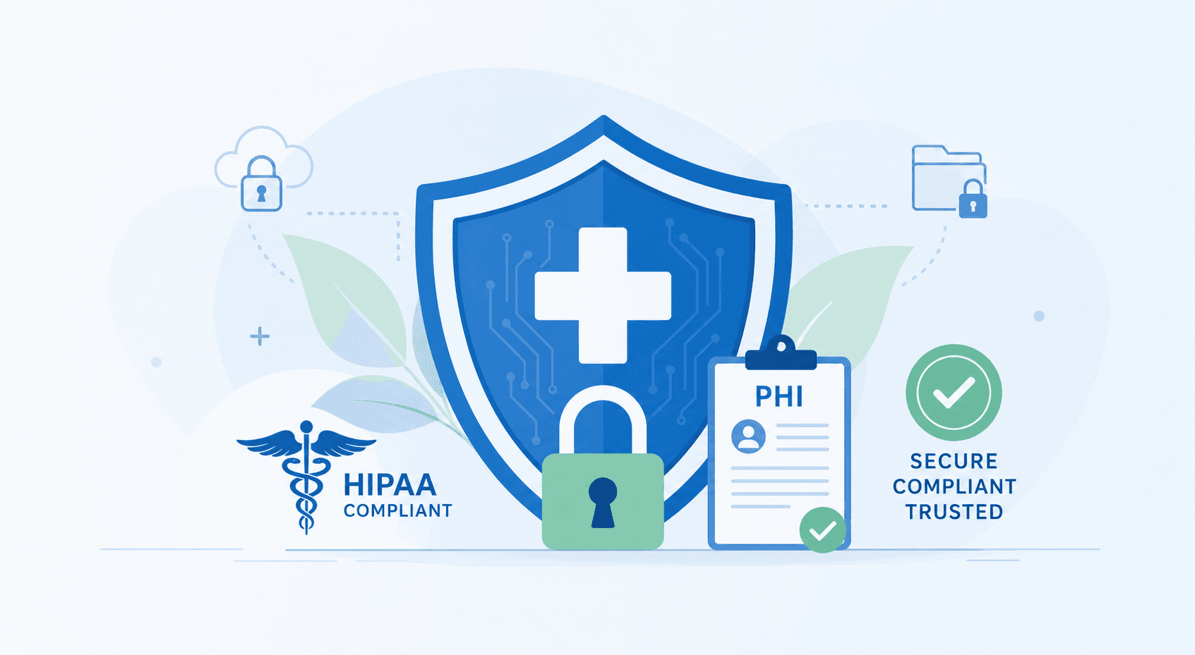 Shield with lock and medical cross, representing HIPAA and PHI compliance in healthcare